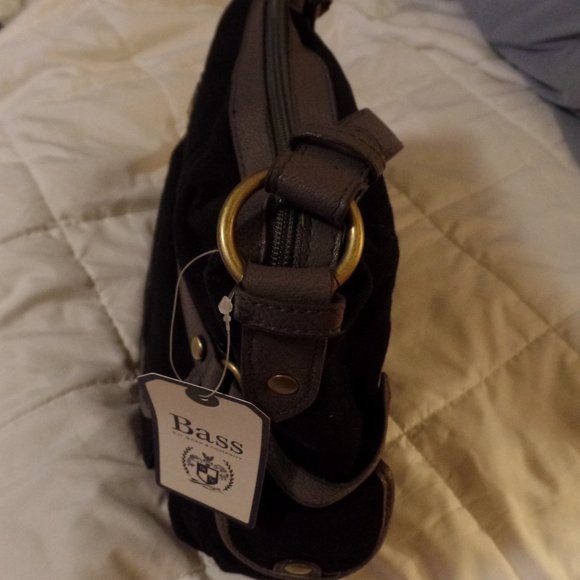 Large Bass black canvas purse NWT Gray straps/trim - Picture 9 of 9